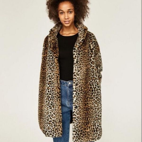 

2019 xs-6xl winter women coat faux fur coat faux fur overcoat leopard coats warm outwear casaco de pele oversize overcoats, Black