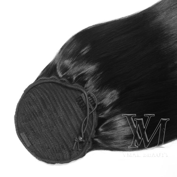 

vmae #1 jet blck double drawn 140g 14" to 26" inch hair horsetail tight hole ponytail brazilian indian human hair extensions, Black