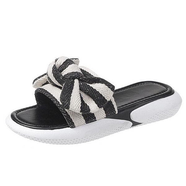 

xiniu women's summer breathable comfort slippers striped bow comfortable indoor outdoor beach flat ladies casual shoes #0501, Black