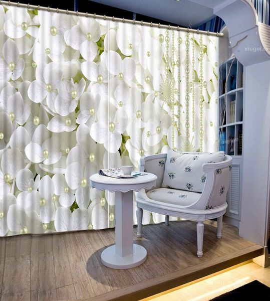 

back blackout curtain white flower leaf jewelry thermal insulated soundproof blinds drapes for bedroom living room custom made