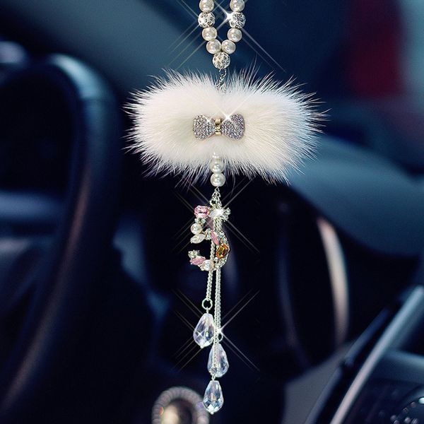 

bling car hanging accessory for girls diamond bowknot pendant in car rearview mirror ornament luxury crystal auto interior decor