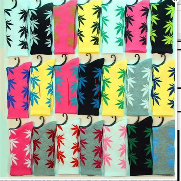 

german hip-hop maple leaf men's and women's harajuku style hemp leaf lovers street trend long stockings stockings socks, Pink;yellow