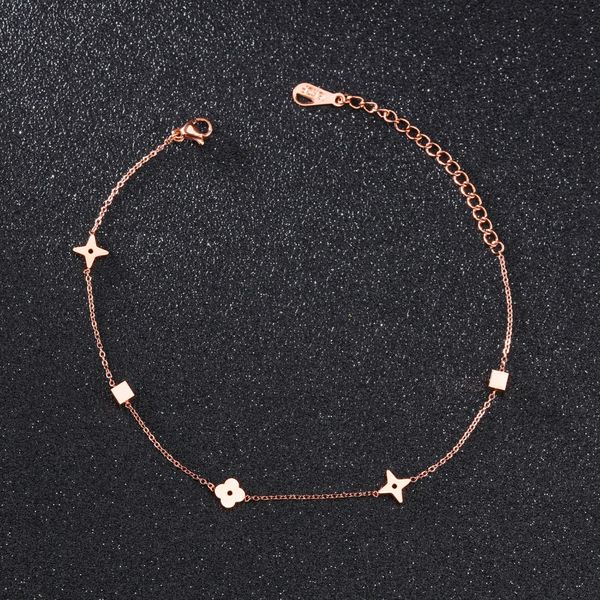 

fate love fashion sweet flower anklet women rose gold color stainless steel ladies candy color jewelry not fade drop shipping, Red;blue