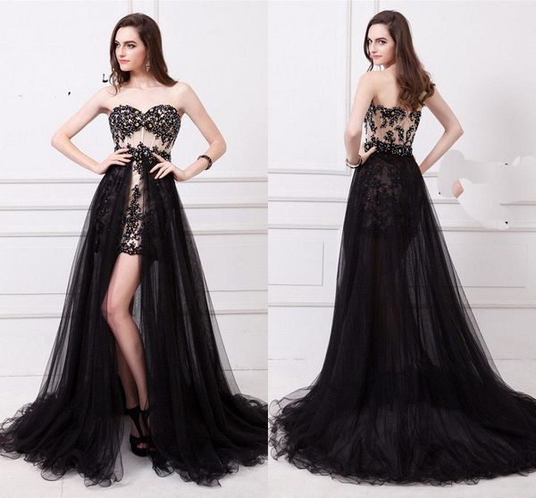 

a-line prom dresses fashion lace party dresses black evening gowns sweetheart removable skirt crystal bodycon dresses dh508