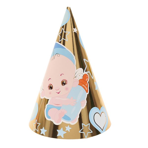 

6pcs baby kid birthday party hat chlid crown decoration paper cap cartoon pattern festival colorful birthday hat