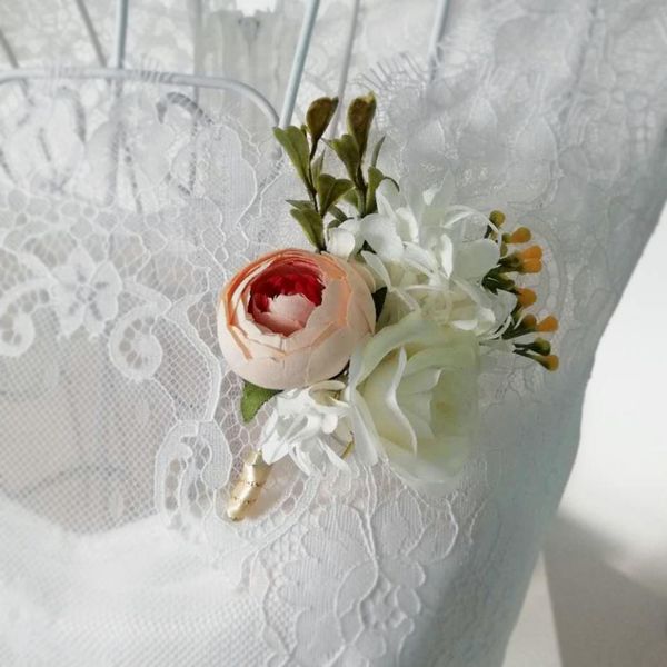 

romantic wedding party rose silk flower boutonniere corsage champagne decor