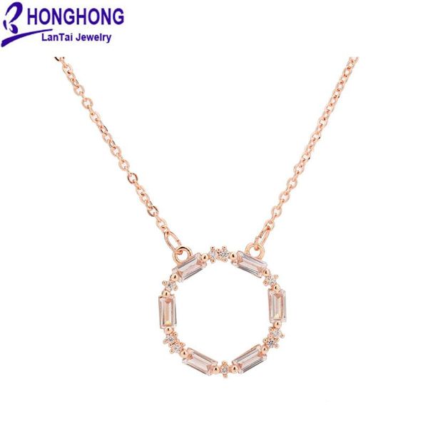 

honghong high-quality cubic zirconia necklaces & pendants for women circular-shaped fashion party gift bridal jewelry, Black