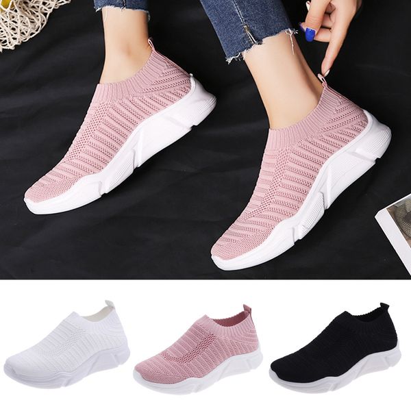 

onto-mato brand women's ladies mesh breathable ankle slip on flat sport shoes sneakers zapatillas de deporte dropshipping, Black