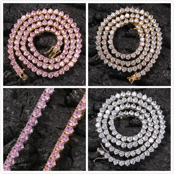 

2020 новый bling розовый цирконий теннис ожерелье цепи hip hop mens персонализированный iced out алмазные цепи колье masculina bijoux для му, Silver