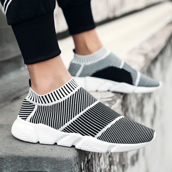 

high vulcanized shoes men sneakers breathable mesh casual shoes male comfortable sock tenis masculino adulto trainers, Black