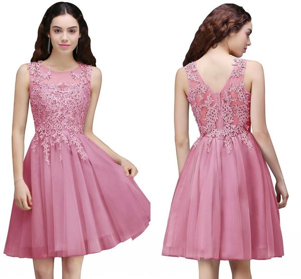 

babyonlinedress pink sequins lace homecoming dresses 2020 v back tulle cocktail dresses zipper back short evening prom dresses cps669, Blue;pink