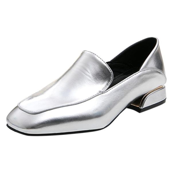 

shoes woman 2020 summer sandal women patent leather square heels solid color women shoes slip-on square toe single #f11#6, Black