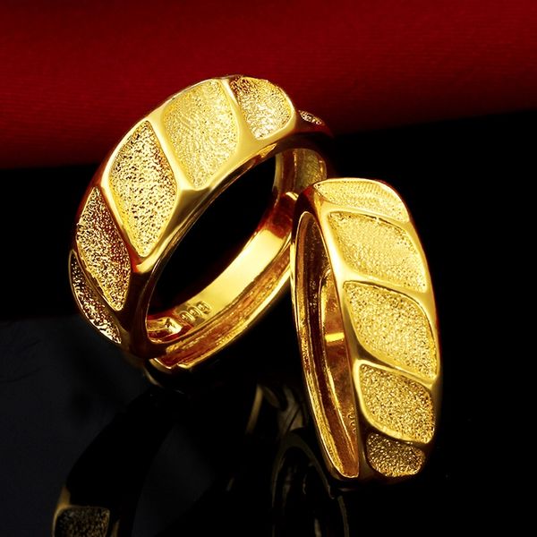 

fashion luxurious 24k gold couple rings delicate scrub craftsmanship do not fade men's and female ring wedding selectio jewelry, Slivery;golden