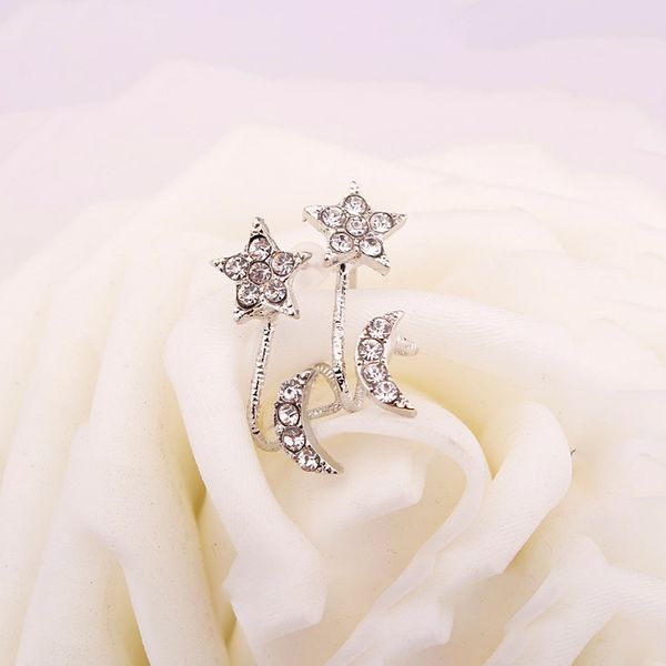 

2019 korean ear bone u-shaped maiden sweet cute lovely earrings five-pointed star moon ear clip for girls female birthday gifts, Silver