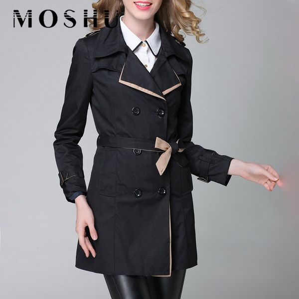 

trench coat for women double breasted block sashe trench office ladies classic elegant long coats 2019 outwear tunic ropa mujer, Tan;black