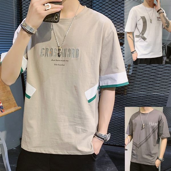 

mens designer short-sleeved fashion t-shirt handsome round collar loose t-shirt casual half-sleeve clothes, White;black