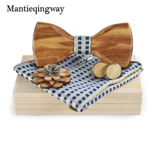 

mantieqingway wood bowties brooch handkerchief cufflinks set gravatas wedding shirt ties handmade wooden bow tie set for mens c19022301, Blue;purple