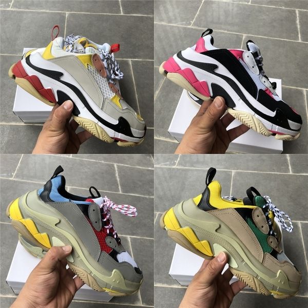 

2019 triple s designer shoes mens women sneakers cream yellow red triple black white grey pink heightening casual platform shoes