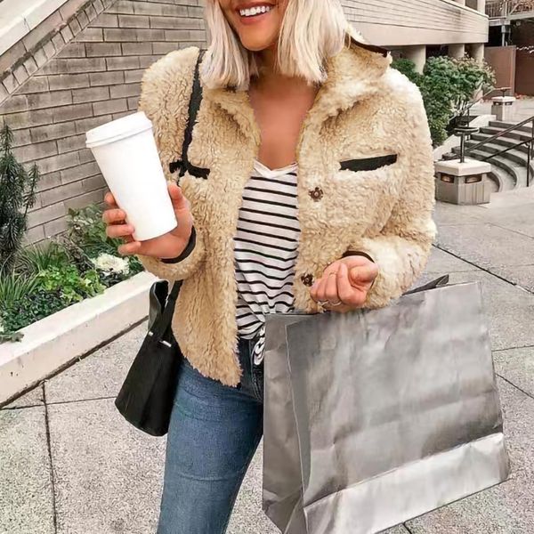 

women fashion sweater faux fur coats zipper stitching outwear clothes 2019 new long sleeve women coat warm winter jacket, Black
