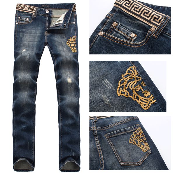 

medusa men counters classic jeans designer brand comfortable pants fashion couples luxury classic pants trend quality embroidery trousers, Blue