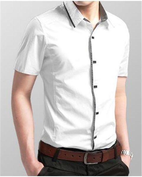 

мужские летние рубашки pure color fashion designer повседневный мальчик turn воротник с коротким рукавом одежда, White;black