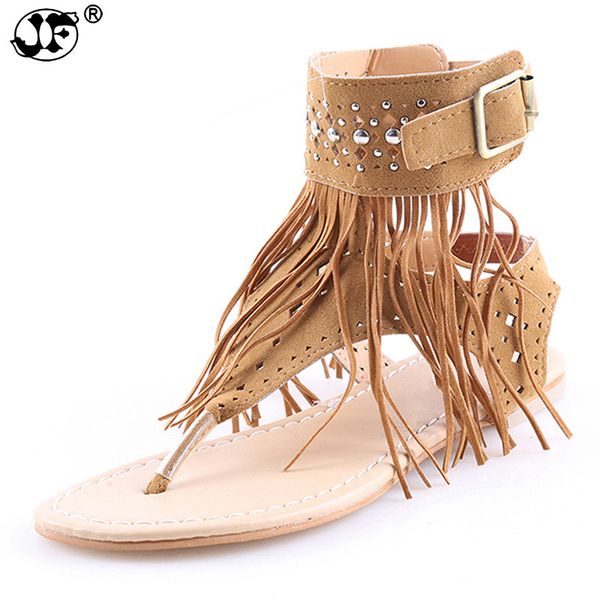 

summer bohemia flat women sandals tassel woman flip flops vintage women shoes beach shoes woman fringe flip flops 552, Black