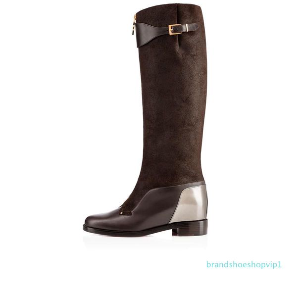 

red sole flats fashion winter designer genuine leather over-knee boots red bottom foresta boots sporty-luxe flats, Black