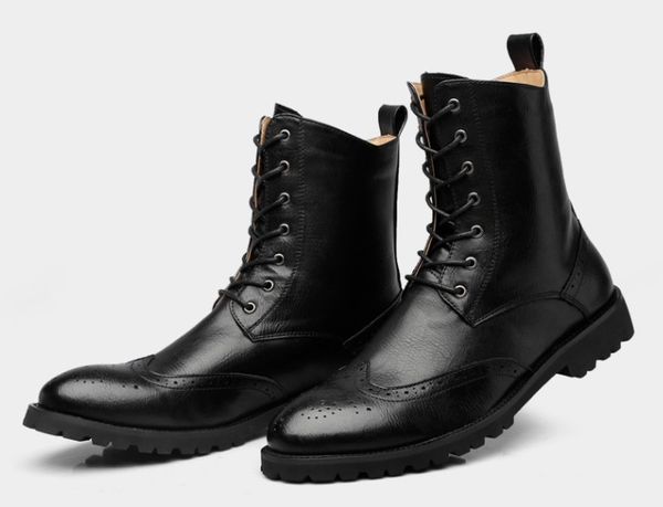 

autumn winter shoes leather ankle boots men winter snow boots doc martens shoes ankle botas men shoes, Black