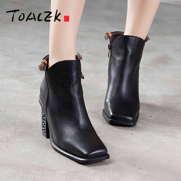

autumn\/winter casual ladies high-heeled leather square head boots, head leather single boots, Black