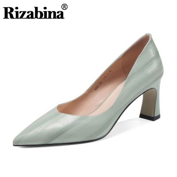 

rizabina women pumps genuine leather spring shoes women party wedding thin heel pumps footwear size 33-39, Black