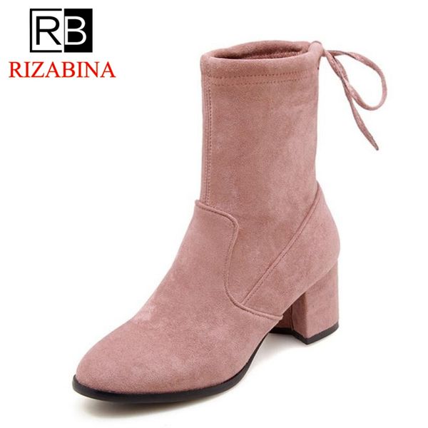 

rizabina 4 colors size 34-45 women shoes woman boots high heel round toe mid calf botas mature simple shoes woman footwear, Black