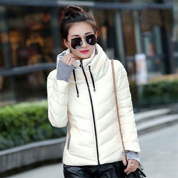 

thicken caot new european american women short cotton clothings fashion collar female cotton jacket winter solid warm outwear, Black