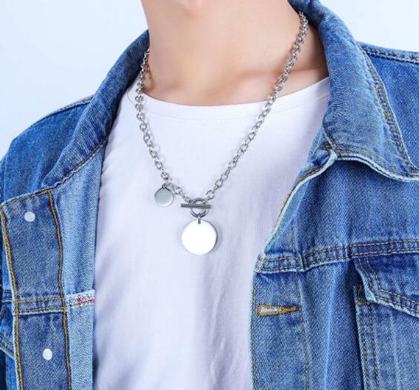

girls mens women jewelry stianless steel silver round medal tag charms pendant necklace oval chain selling