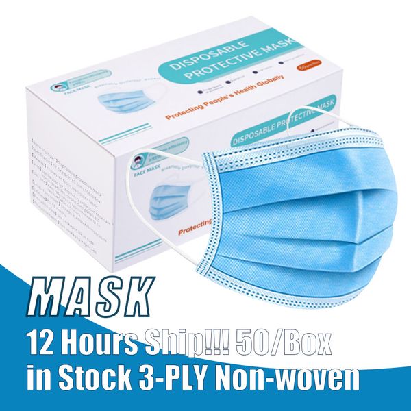 

В НАЛИЧИИ! 3 Layers Одноразовая маска пыленепроницаемом лица Маски Защитная крышка маска для гражданского 50PCS В КОРОБКЕ