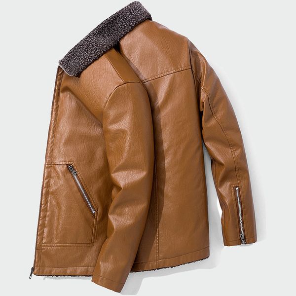 

premart winter men's leather jacket new fashion mens motorcycle pu coats zipper casual lapel jacket male large size 8xl lk014, Black