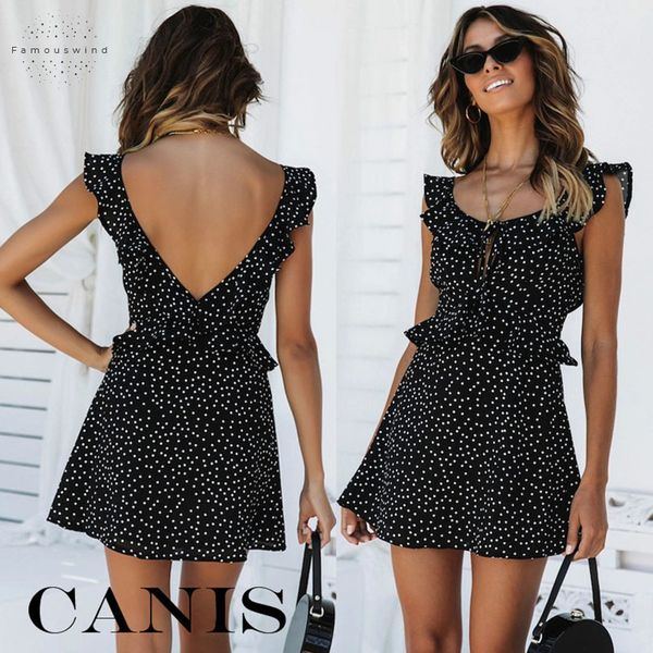 

2019 мод прекрасных платьев женщин без рукавов wrap мини boho горошек сыпучего бабочка рукав лето sundress отдых, Black;gray