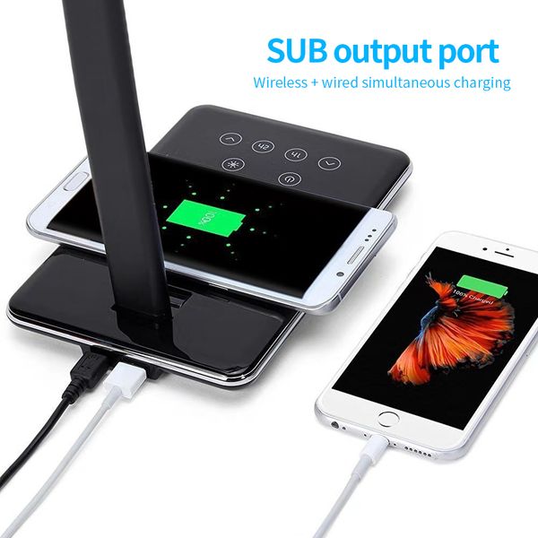 

2 В 1 QI Wireless Индикатор зарядки Таблица Настольная лампа Творческий Защита глаз Мно