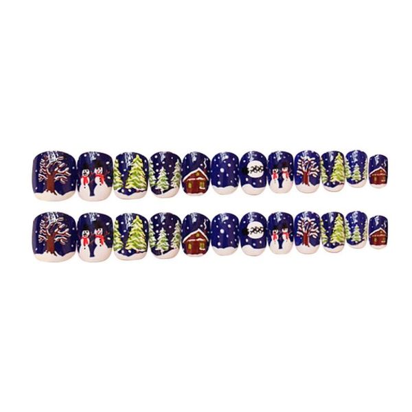 

24pcs christmas false nail art stickers adhesive short tips environmental protection durable resin women manicure tools, Red;gold