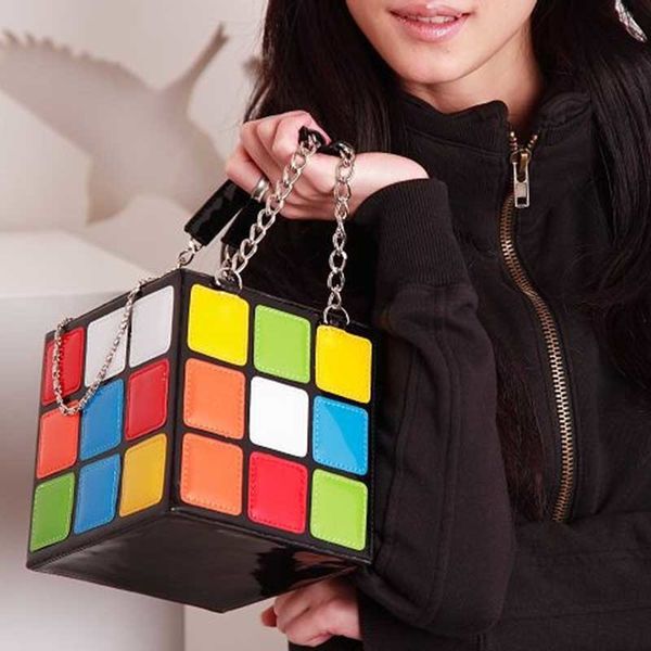 

1 pcs women magic cube handbag durable anti-wear pu leather shoulder bags fashion fun wild bag for money keys party t200428