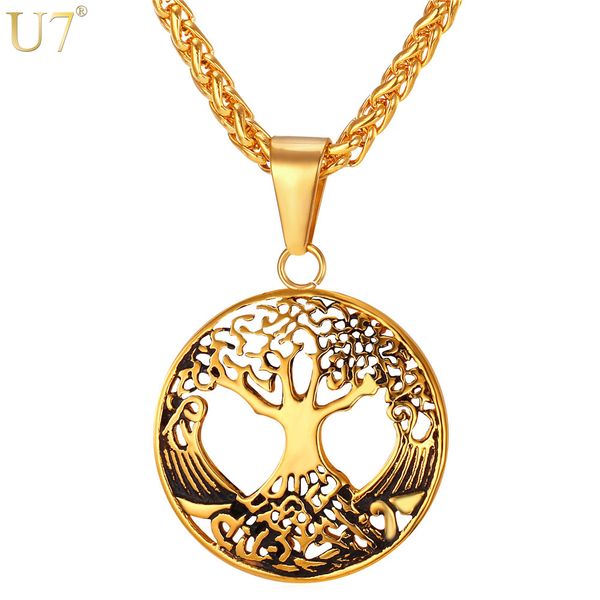 

u7 new novelty jewelry hollow tree of life pendant & chain stainless steel trendy gold color lucky necklace men/women p890, Silver