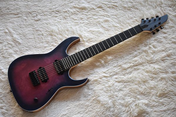 

factory custom purple electric guitar with 7 strings,special veneer,string-thru body,black hardware,hh pickups,can be customized