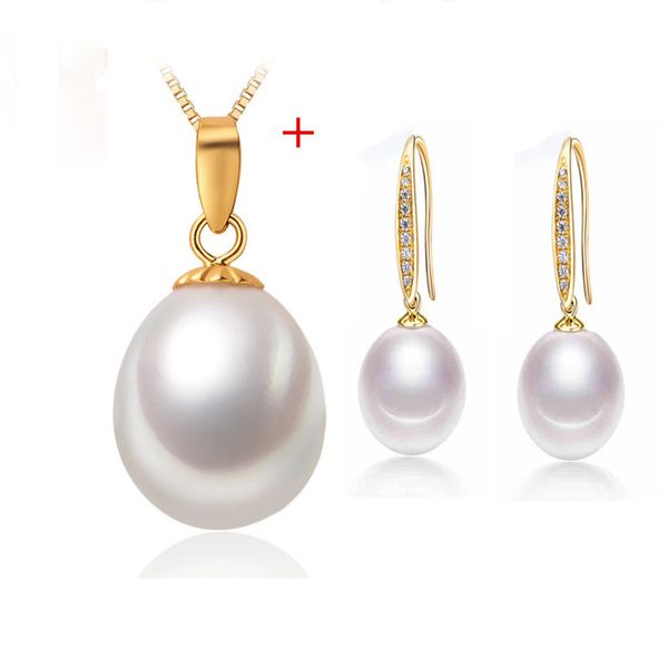 

nymph] pearl jewelry set natural freshwater pearl necklace pendant drop earrings fine party christmas gift girl women [tz1031] t190626, Silver