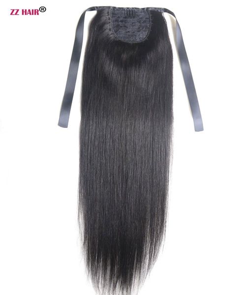 

zzhair 120g "-30" non-remy hair ribbon ponytail clips-in human hair extensions 22 colors horsetail natural straight, Black;brown