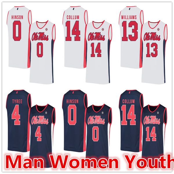 

customize ncaa ole miss rebels basketball jerseys antavion collum 14 blake hinson 0 breein tyree 4 bryce williams 13 jersey any name s-5xl, Black