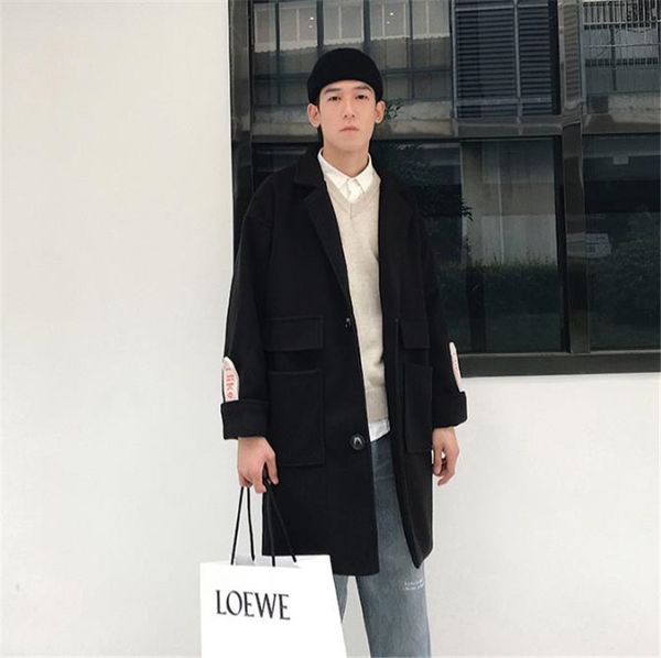 

мужские письма дизайнер осенние пальто мода я люблю тебя вышивка рукав однобортный зимняя куртка повседневная шерсть смеси подростков пальто, Black