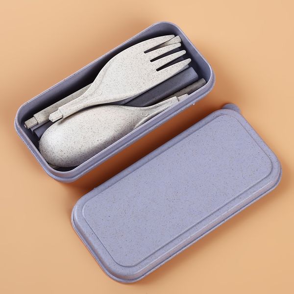

portable wheat straw fork cutlery set foldable folding chopsticks cutlery set with box picnic camping travel tableware set