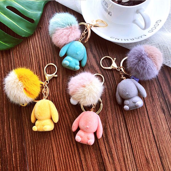 

new pom pom ball key chain faux fur pompom keychain women girl bag car pendant charms key ring llavero gifts, Silver
