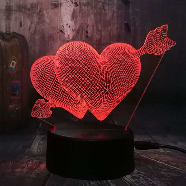 

love romantic 3d arrow through the heart led night light desk lamp wedding bedroom decor lovers & couple & sweetheart gift