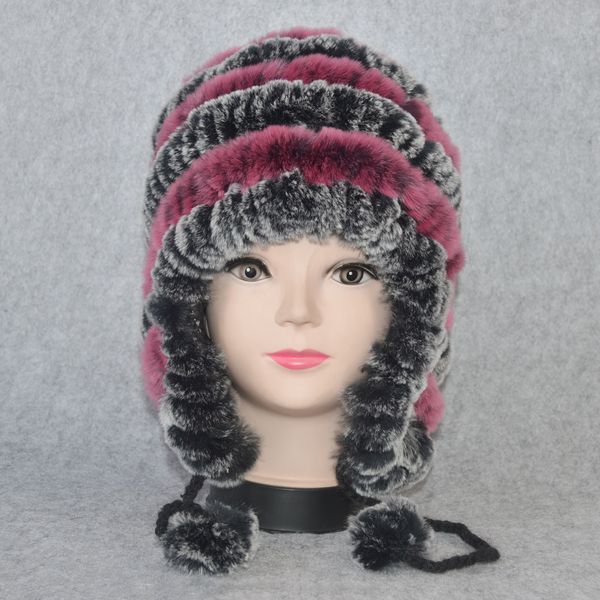 

россия зима натуральный мех skullies hat женщины трикотажные натуральная рекс кролика шапка наушники теплые мягкие настоящие рекс кролика ша, Blue;gray