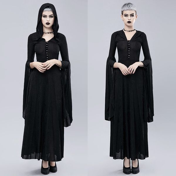 

gothic hooded velvet long dress women steampunk dark witch dress black coats